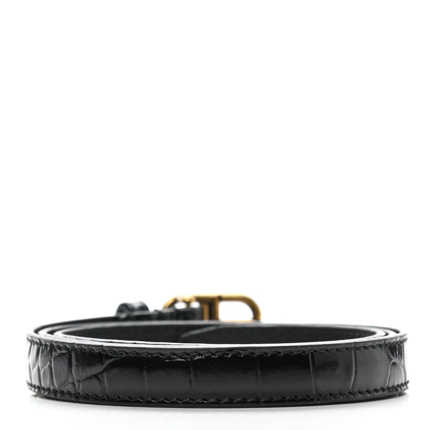 Shiny Calfskin Crocodile Embossed BB 15mm Thin Belt 75 30 Black