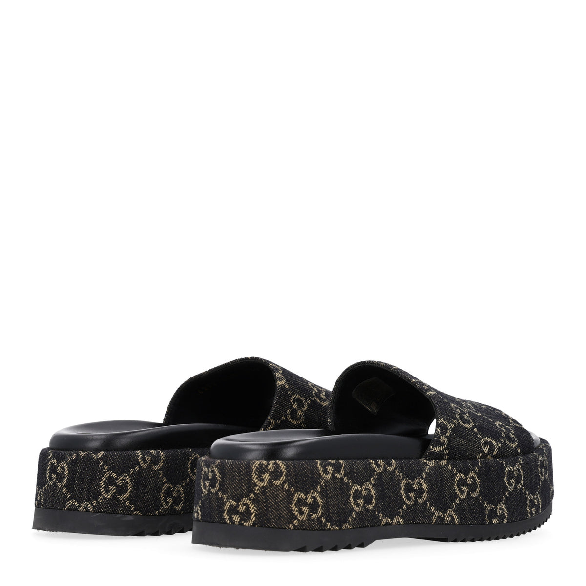 Jacquard Black Denim GG Monogram Angelina Platform 55mm Slide Sandals 37 Black Ivory