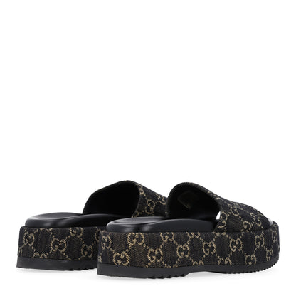 Gucci Jacquard Black Denim GG Monogram Angelina Platform 55mm Slide Sandals 37 Black Ivory 5 of 10