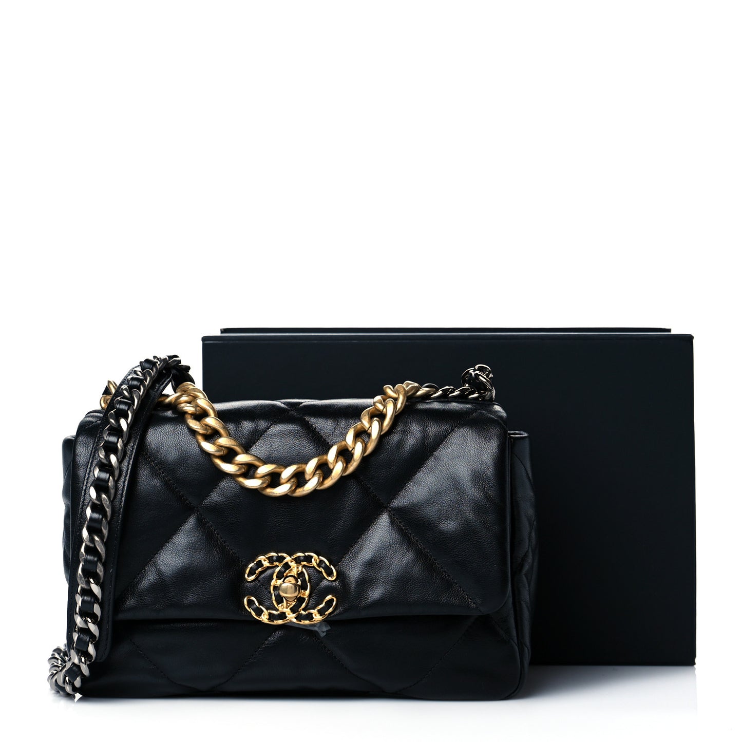 Shiny Goatskin Quilted Medium Chanel 19 Flap Black
