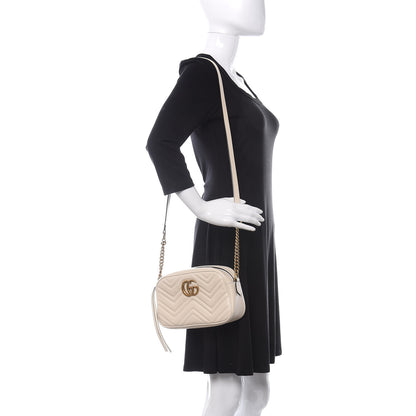 Gucci Calfskin Matelasse Small GG Marmont Chain Shoulder Bag White 2 of 10
