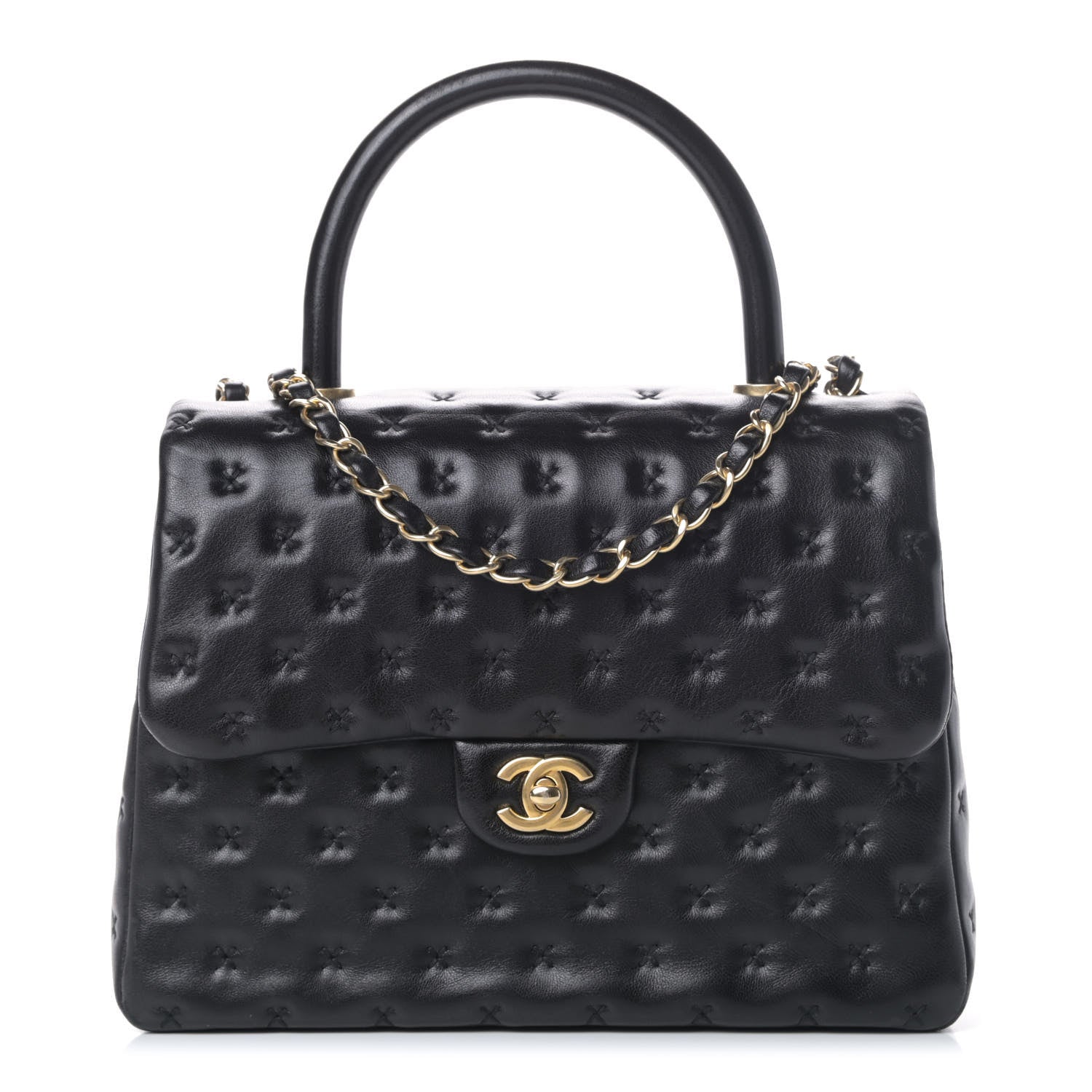 Chanel Lambskin Cross Stitch Small Coco Handle Flap Dark Black 1 of 6