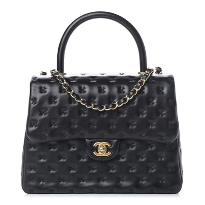 Chanel Lambskin Cross Stitch Small Coco Handle Flap Dark Black 1 of 12