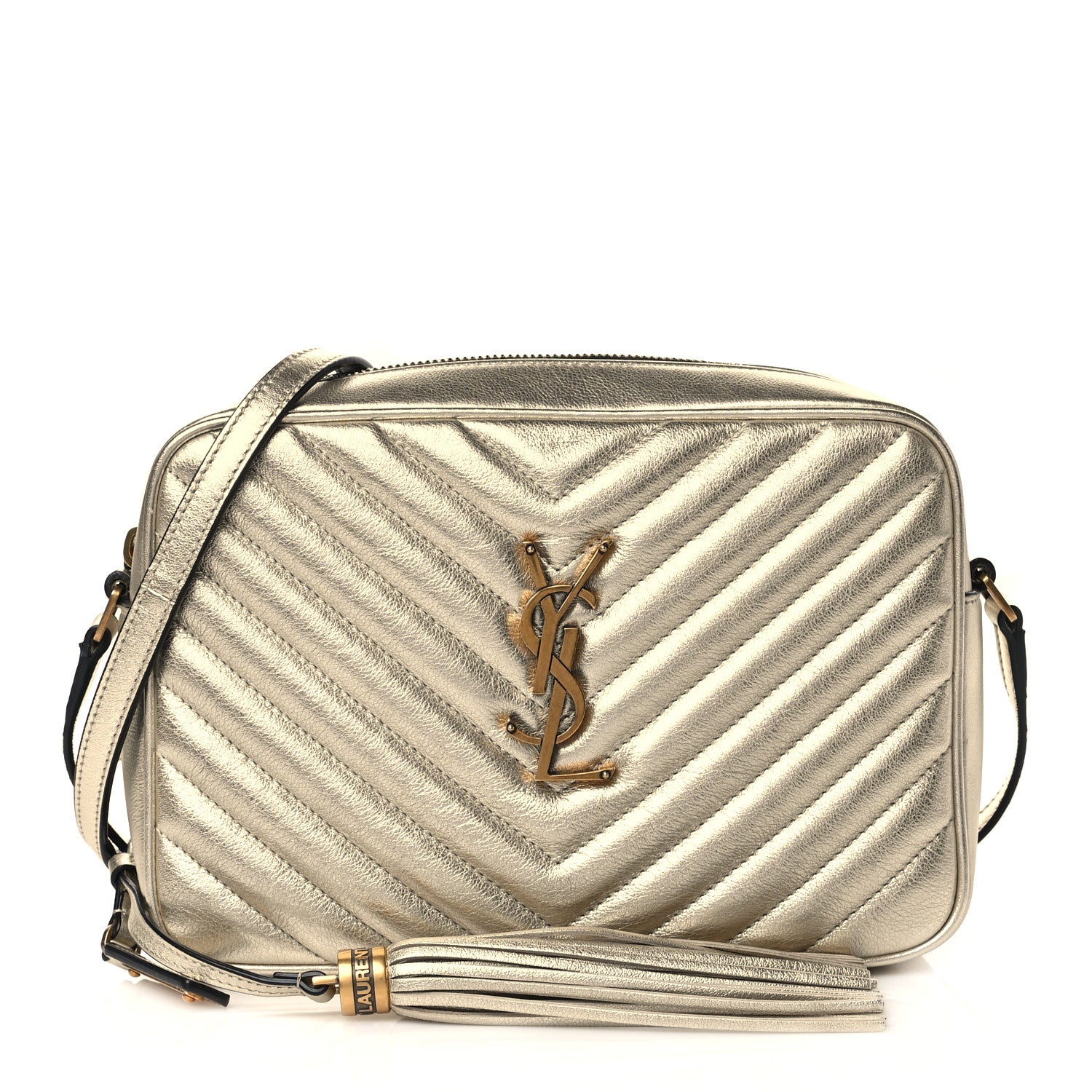 Saint Laurent Metallic Calfskin Matelasse Monogram Lou Camera Bag Platino 1 of 10