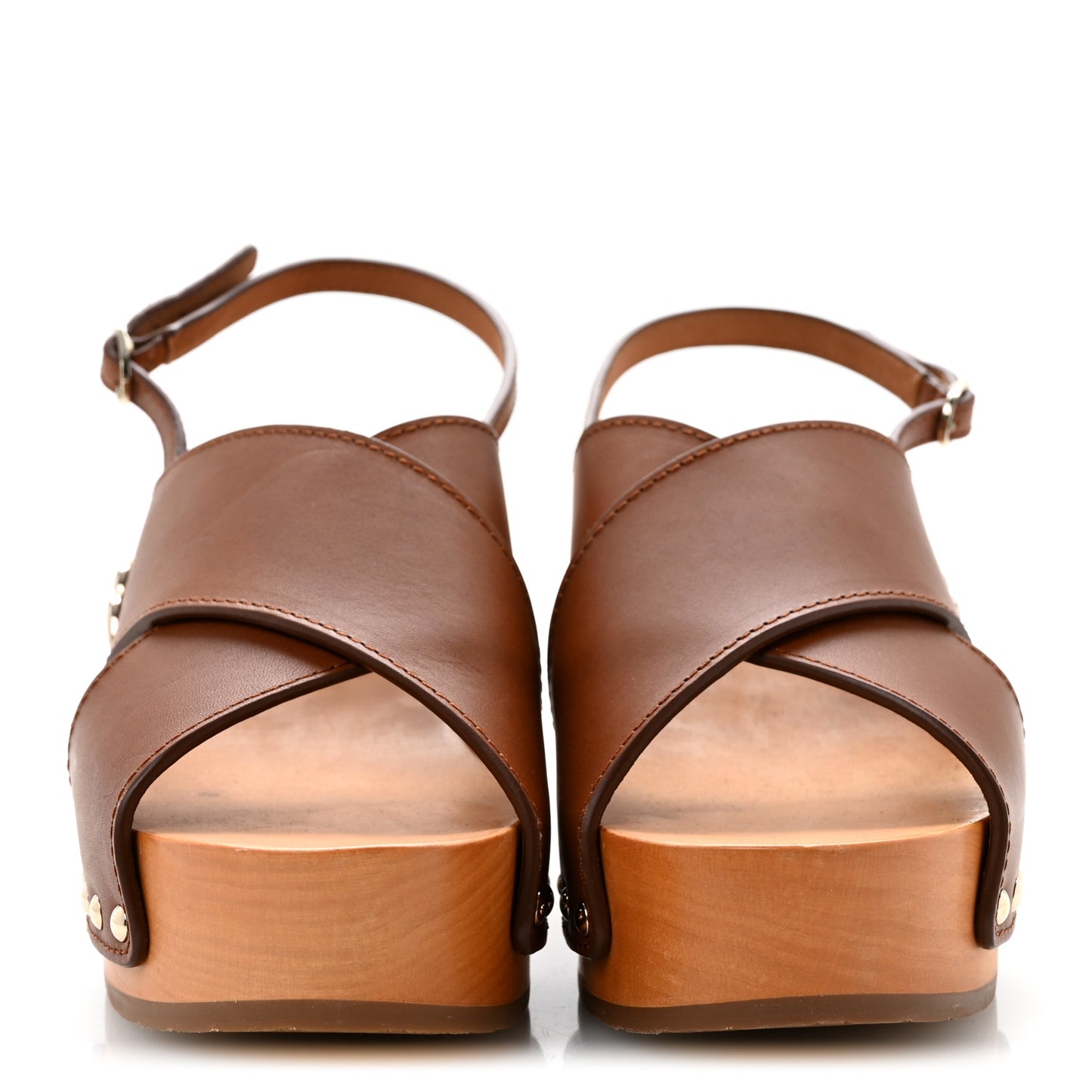 Calfskin Studded Slingback Clog Sandals 40 Dark Brown