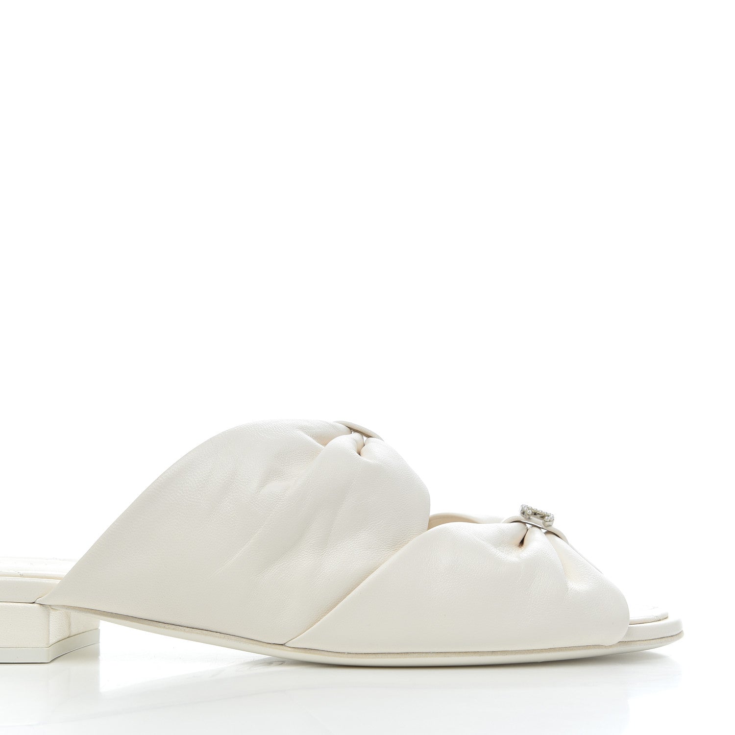 Chanel Lambskin Pearl Bow CC Flat Sandals 38 White 12 of 17