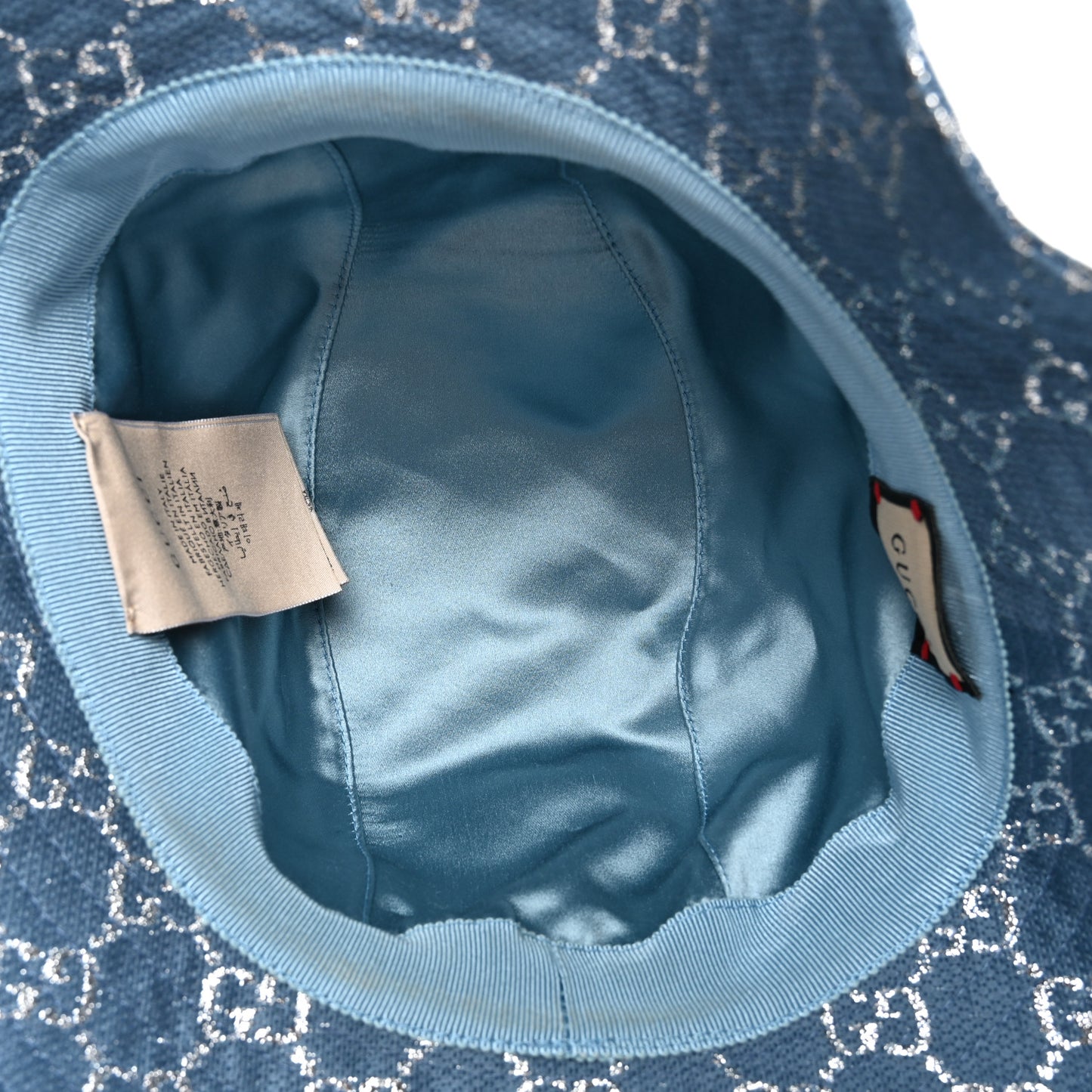Canvas Lame GG Monogram Bucket Hat M Light Blue Silver
