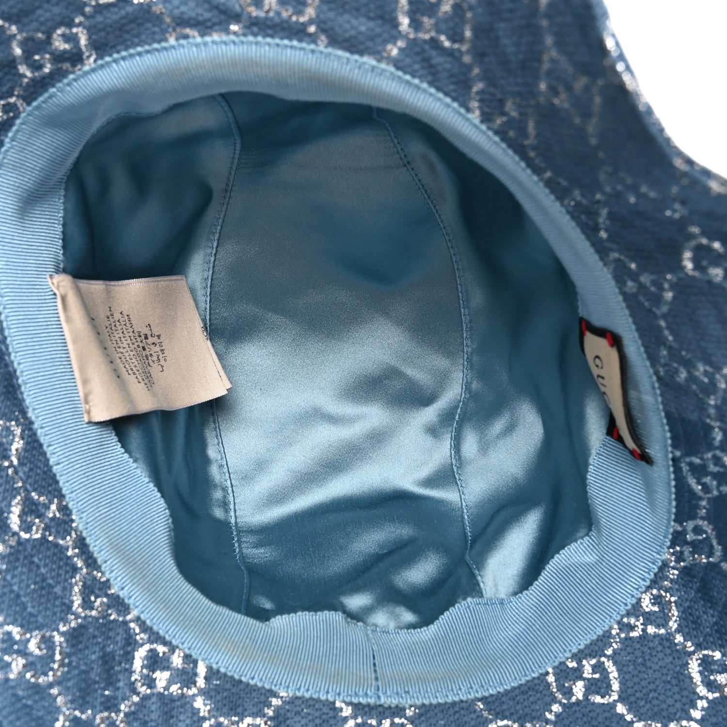 Gucci Canvas Lame GG Monogram Bucket Hat M Light Blue Silver 7 of 8