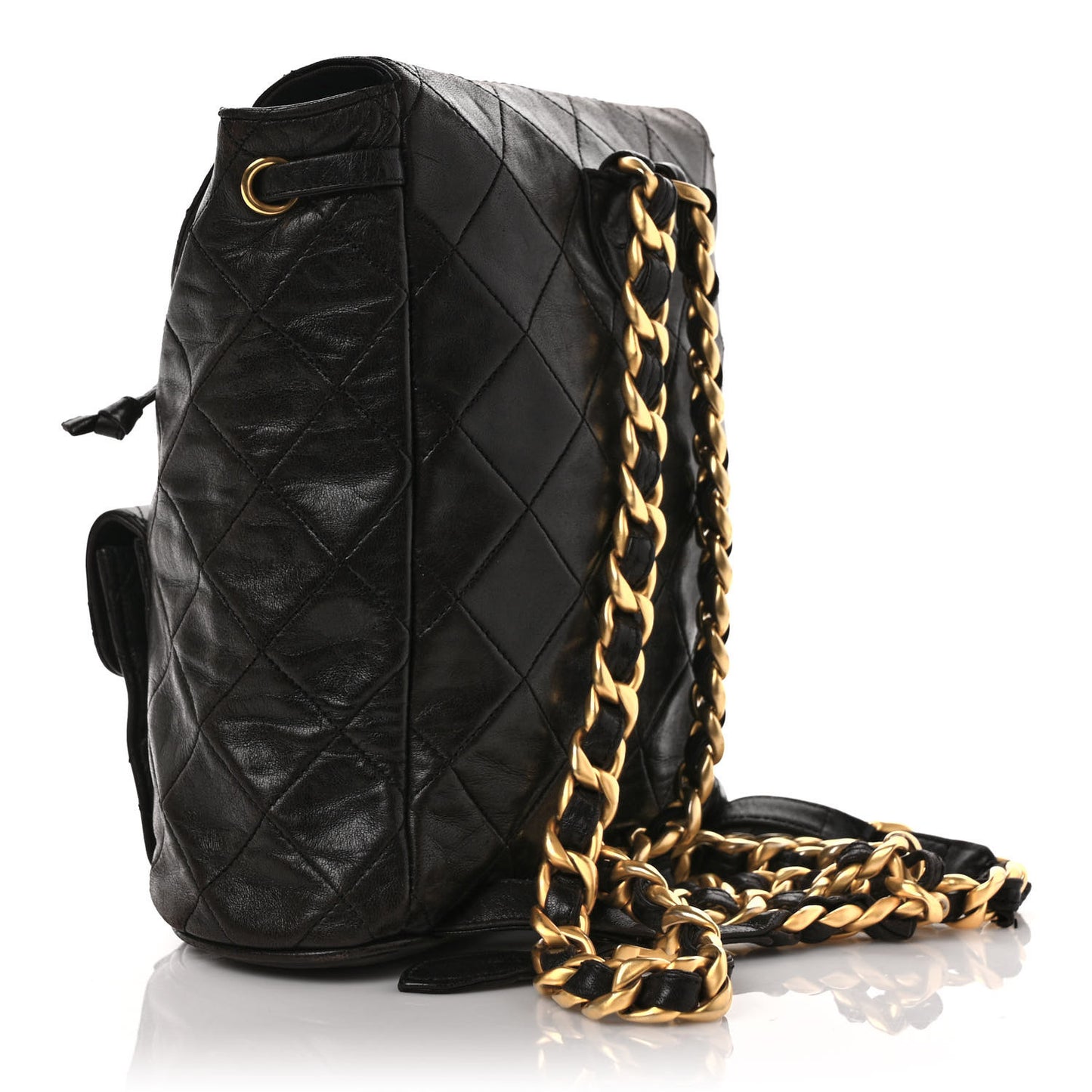 Lambskin Quilted Drawstring Backpack Black