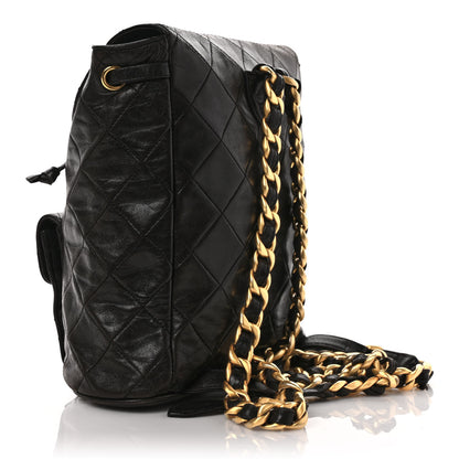Chanel Lambskin Quilted Drawstring Backpack Black 2 of 13