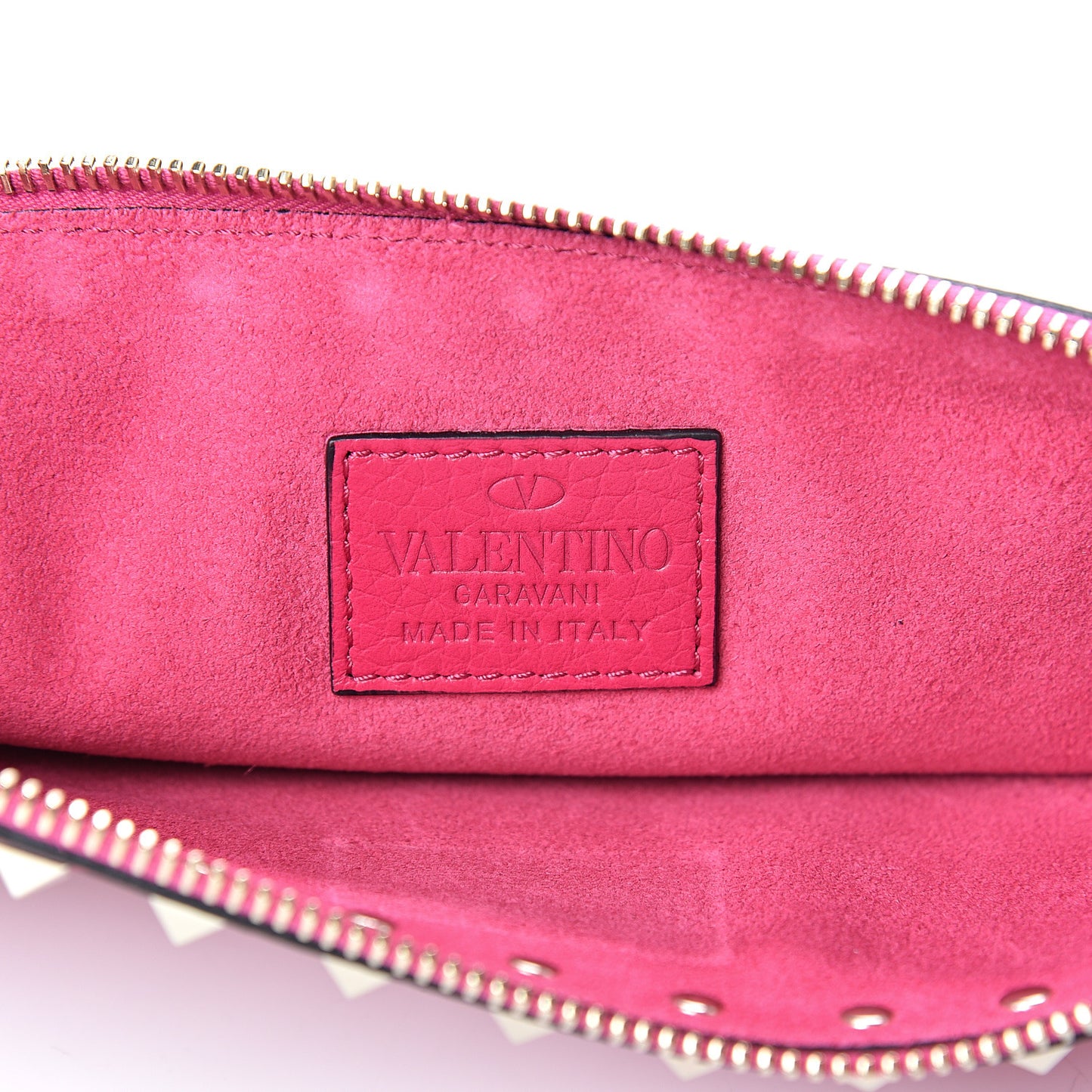 Pebbled Calfskin Large Rockstud Zip Pouch Peony