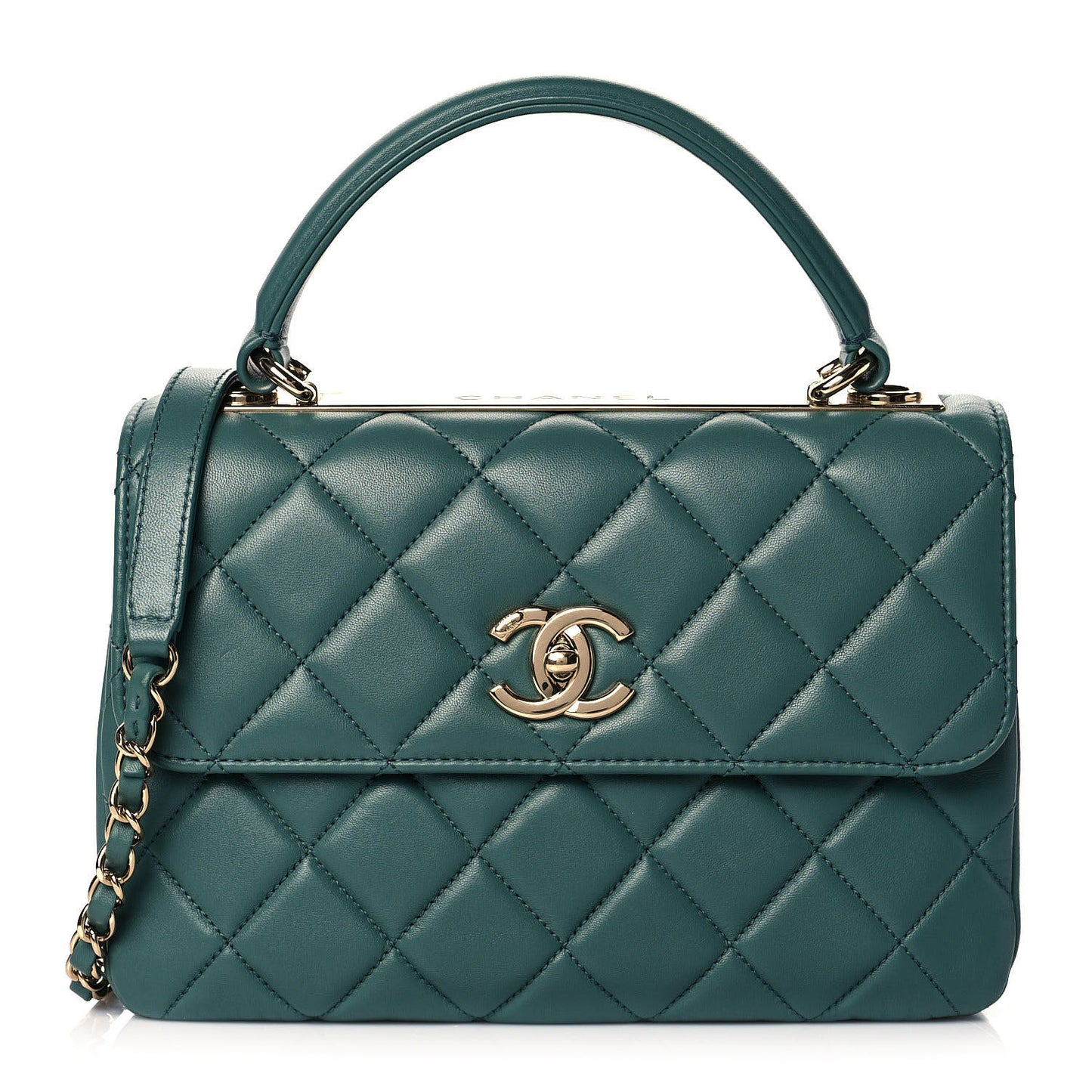 Lambskin Quilted Small Trendy CC Flap Dual Handle Bag Green