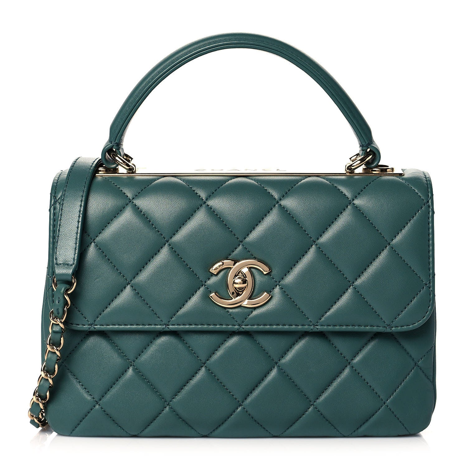 Chanel Lambskin Quilted Small Trendy CC Flap Dual Handle Bag Green 1 of 9