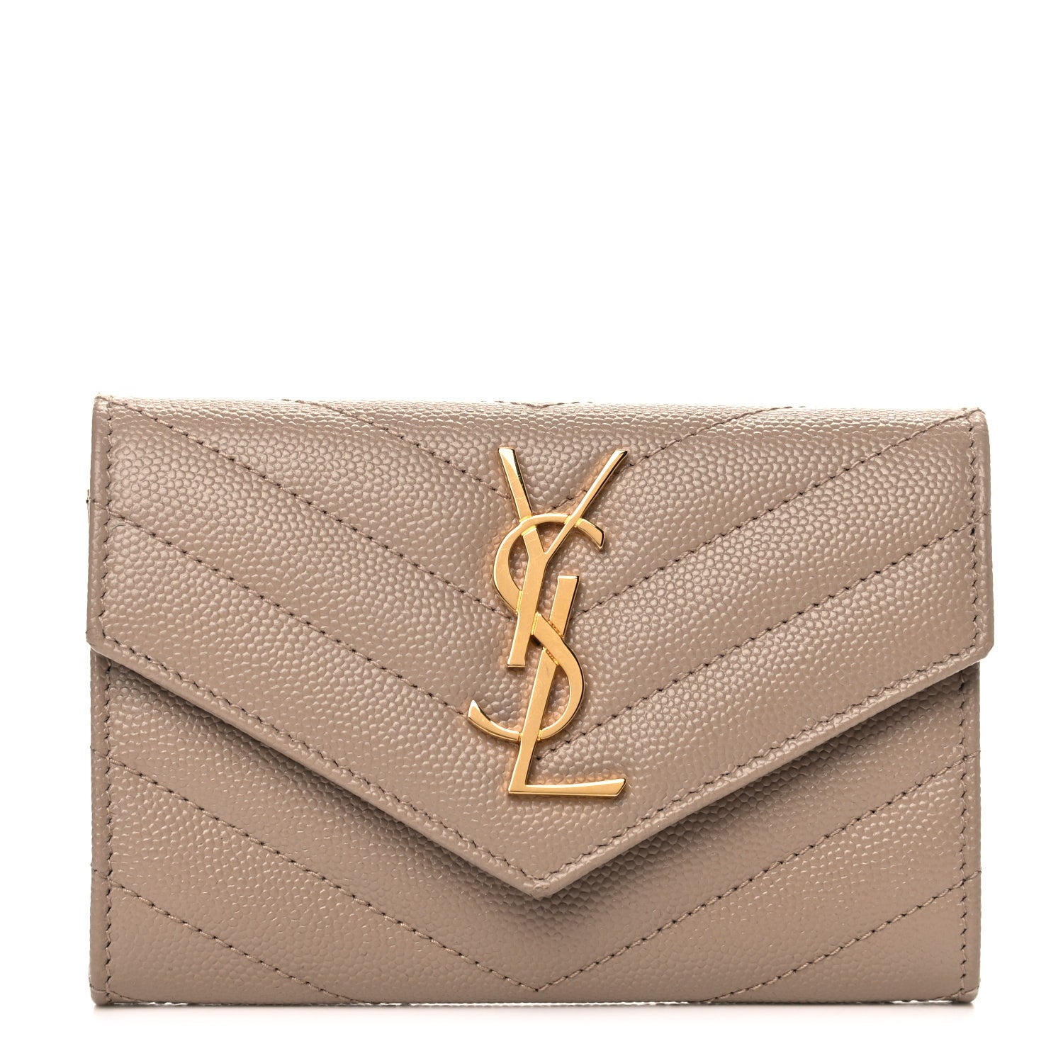 Saint Laurent Grain De Poudre Matelasse Chevron Small Monogram Envelope Wallet Dark Beige 1 of 13