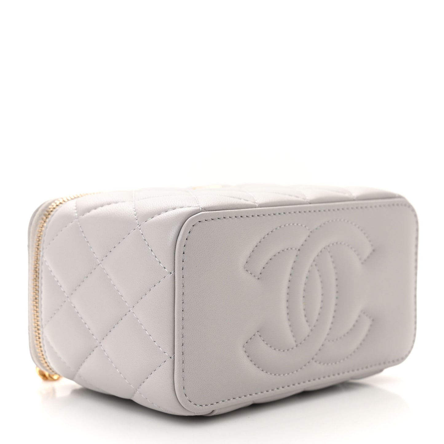 Lambskin Resin Quilted Vanity Case With Chain Grey