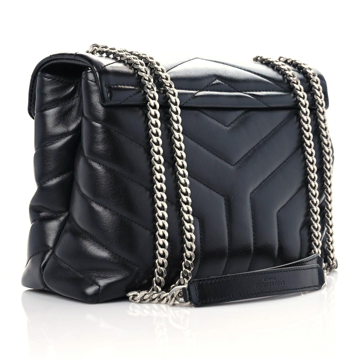 Calfskin Y Quilted Monogram Small Loulou Chain Satchel Black