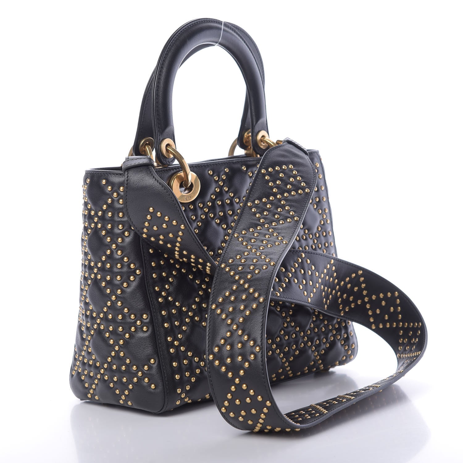 Christian Dior Calfskin Cannage Studded Medium Supple Lady Dior Black 3 of 11