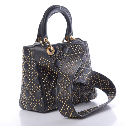 Christian Dior Calfskin Cannage Studded Medium Supple Lady Dior Black 3 of 11