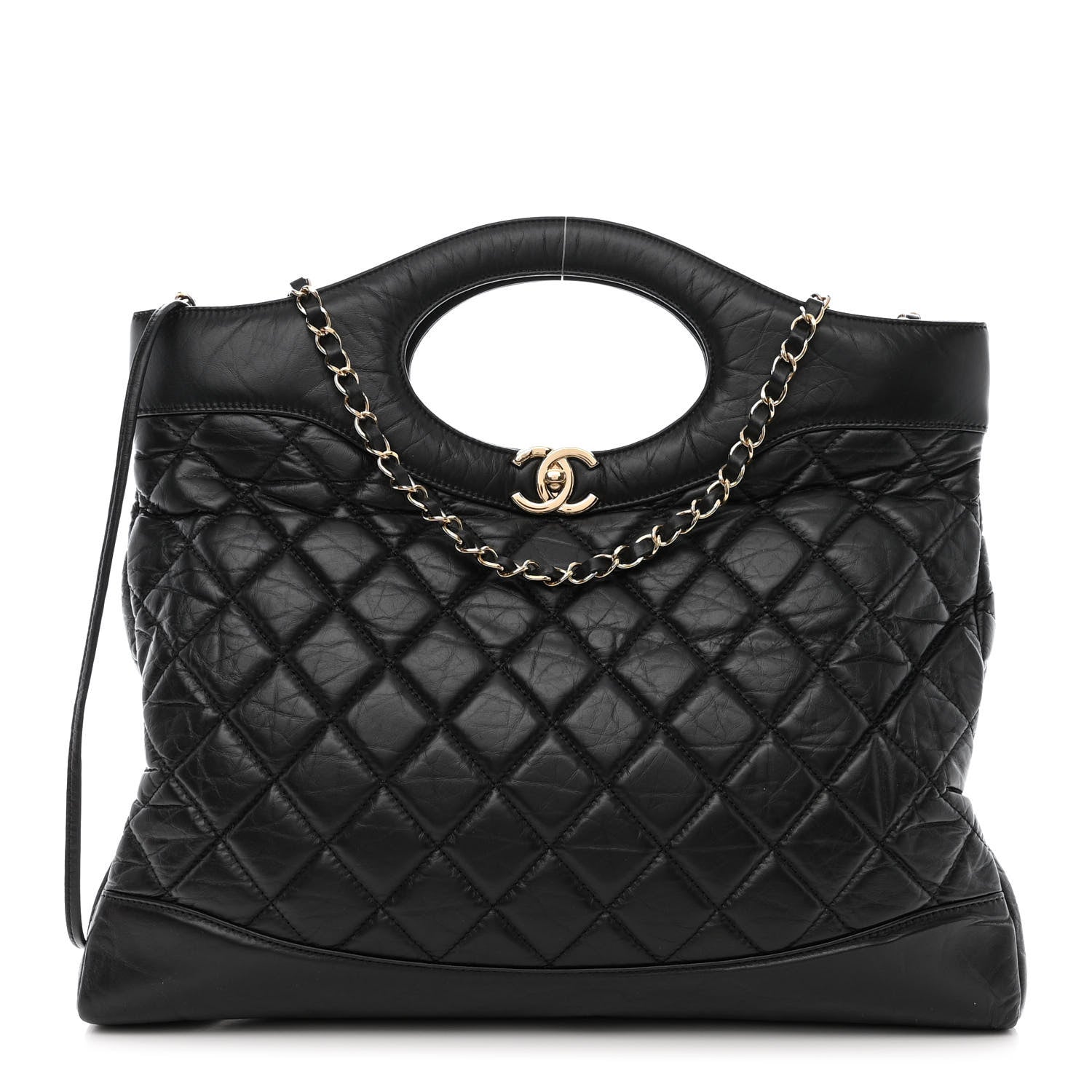 Chanel Shiny Crumpled Calfskin Quilted Large 31 Shopping Bag Black 1 of 10