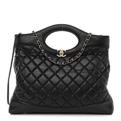 Chanel Shiny Crumpled Calfskin Quilted Large 31 Shopping Bag Black 1 of 10