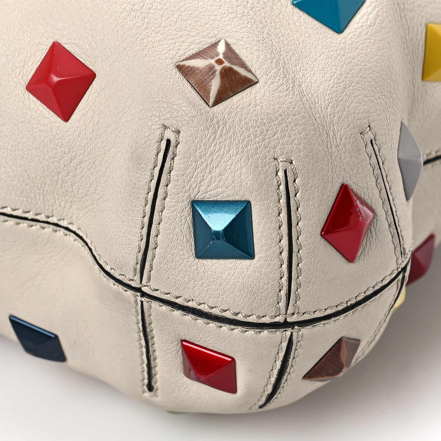 Calfskin Studded Medium B Fab Drawstring Tote Milk Multicolor