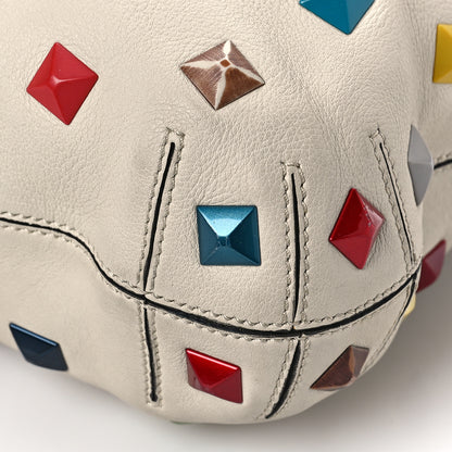 Fendi Calfskin Studded Medium B Fab Drawstring Tote Milk Multicolor 9 of 11