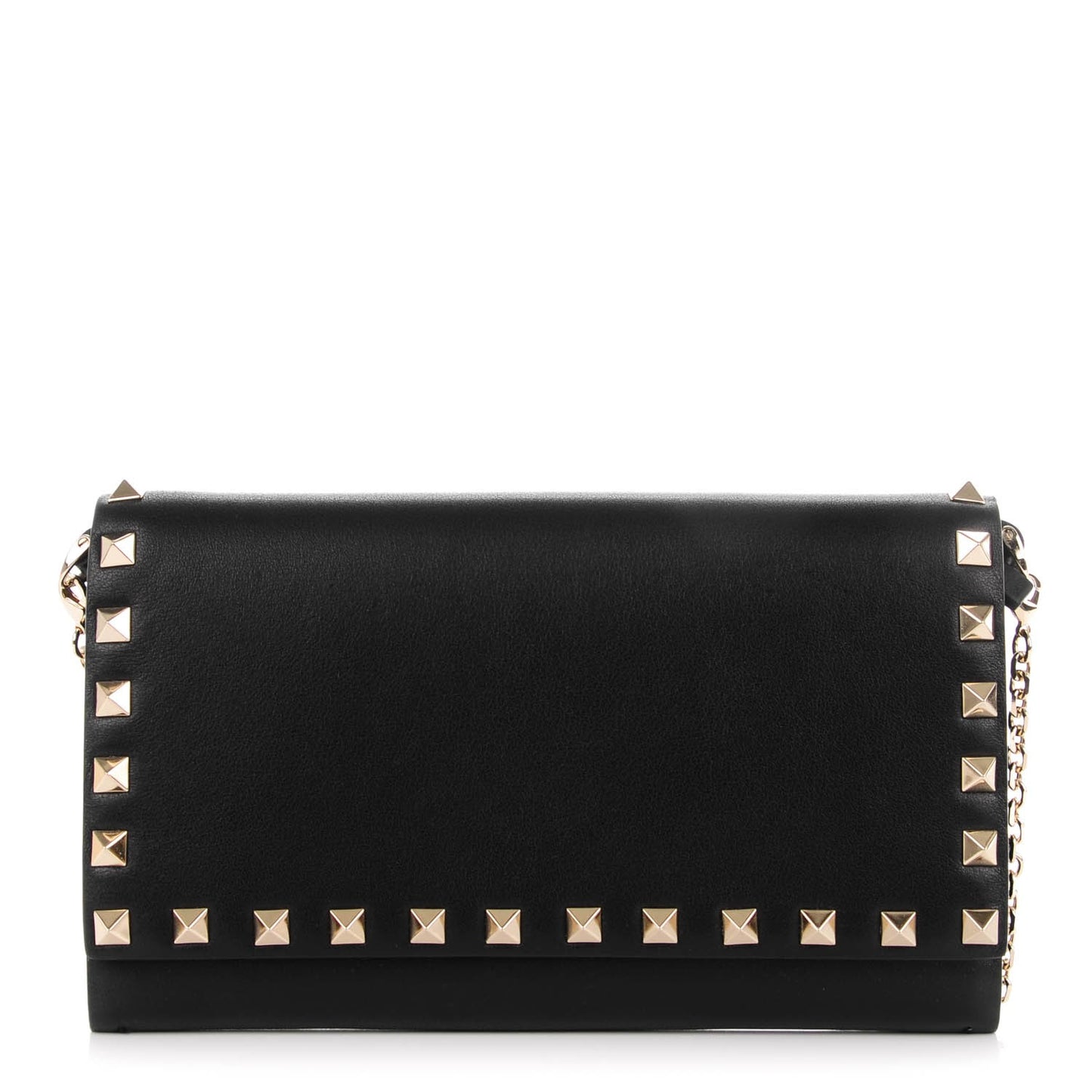 Vitello Small Rockstud Flap Wallet on Chain Black