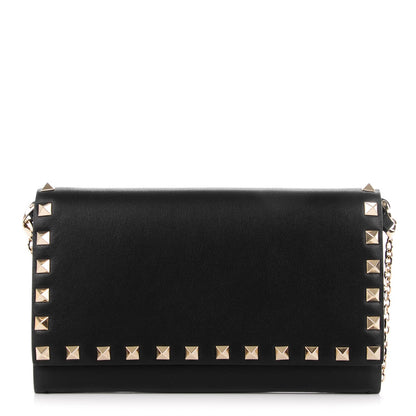 Valentino Garavani Vitello Small Rockstud Flap Wallet on Chain Black 1 of 9