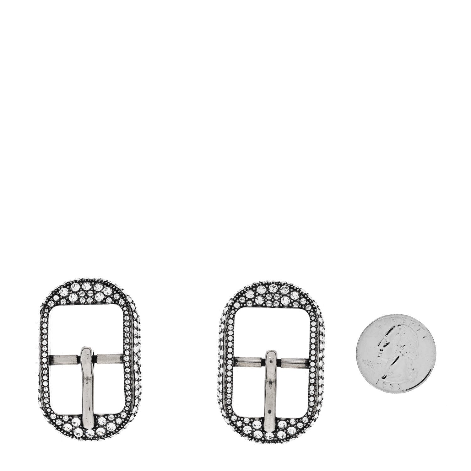 Balenciaga Crystal Cagole Buckle Earrings Antique Silver 2 of 5