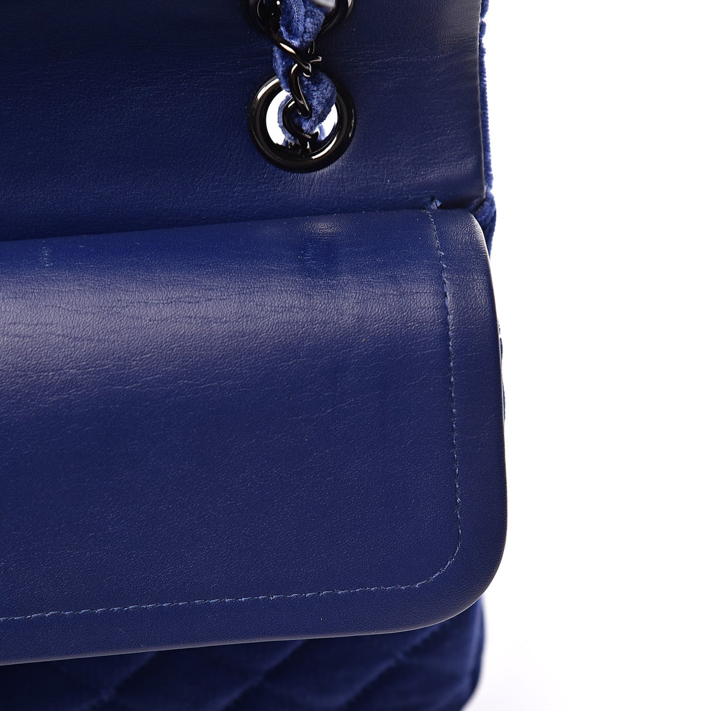 Velvet Quilted Medium Double Flap Navy Blue
