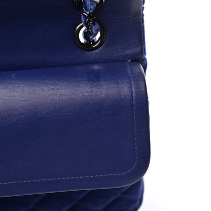 Chanel Velvet Quilted Medium Double Flap Navy Blue 10 of 14