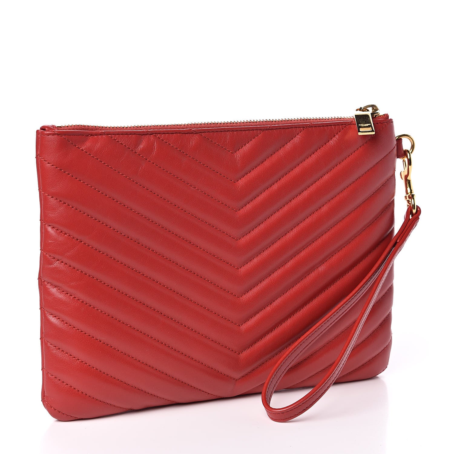 Saint Laurent Calfskin Matelasse Chevron Monogram A5 Wristlet Red 3 of 7