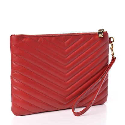 Saint Laurent Calfskin Matelasse Chevron Monogram A5 Wristlet Red 3 of 7