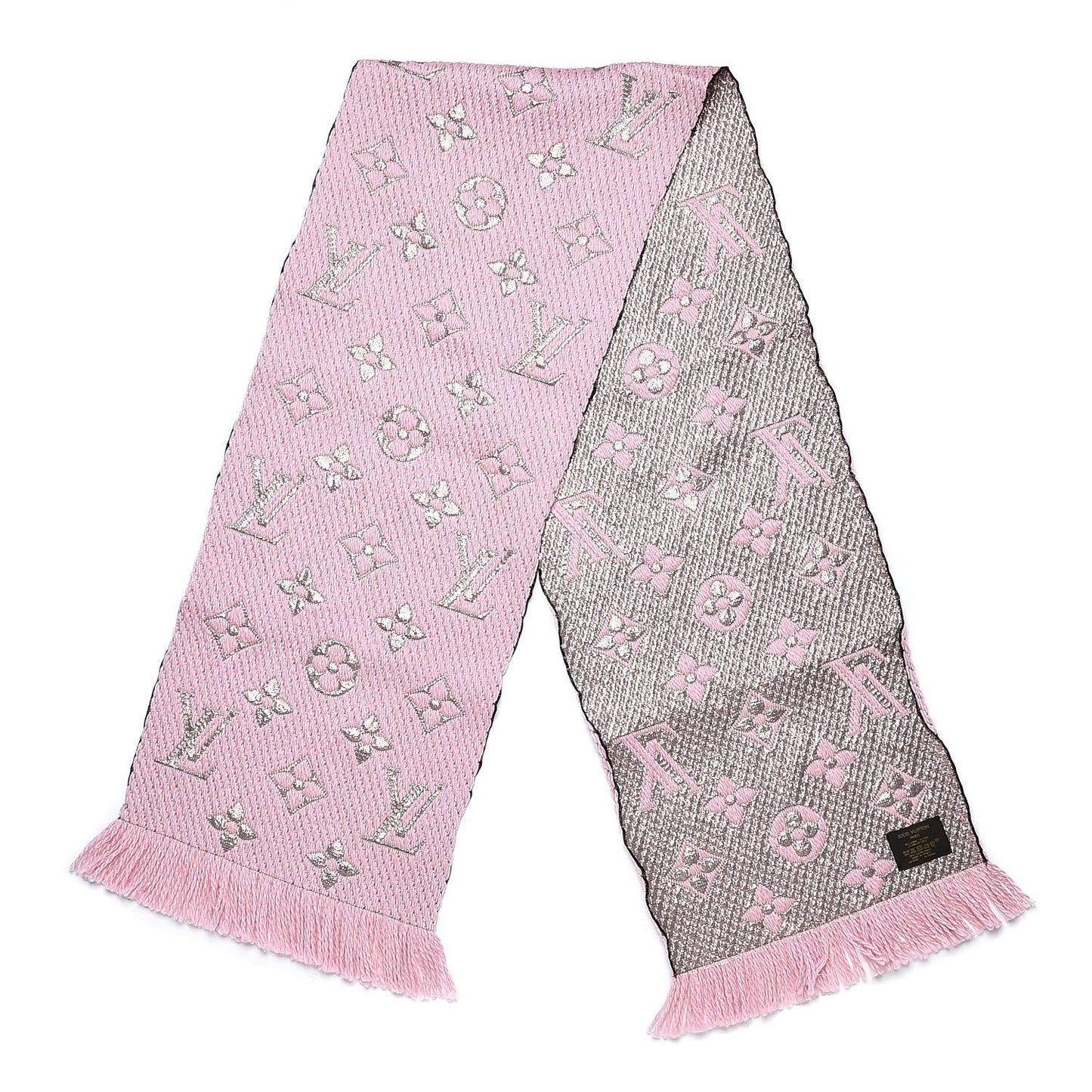 Wool Silk Logomania Shine Scarf Pink