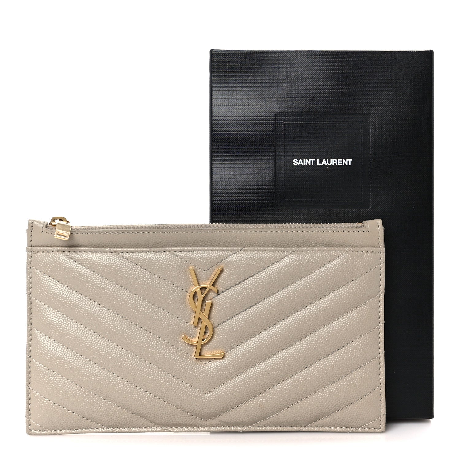 Saint Laurent Grain De Poudre Chevron Monogram Bill Pouch Sea Salt 9 of 9