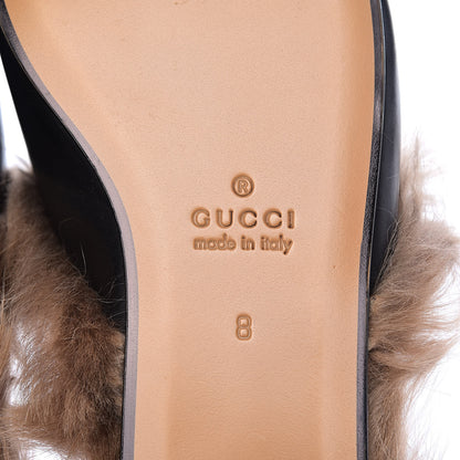 Gucci Calfskin Fur Bee Embroidered Mens Princetown Slippers 8 Black 7 of 9