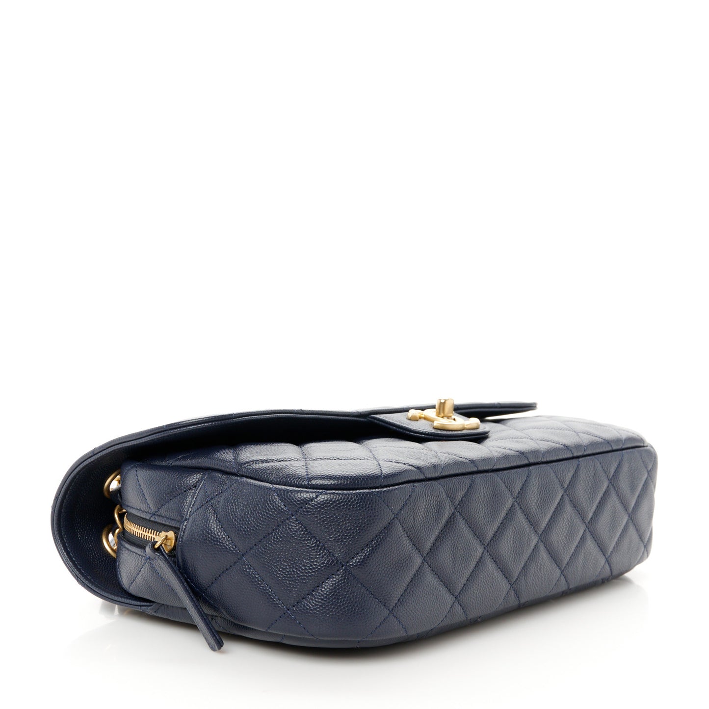 Caviar Quilted Medium Single Flap Navy