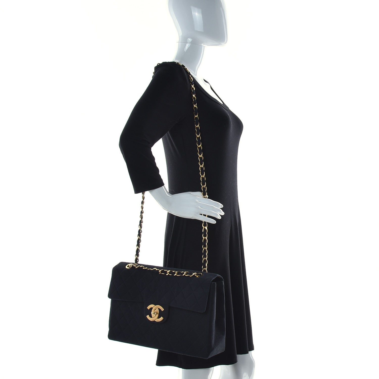 Chanel Canvas Quilted XL Jumbo Single Flap Black 3 of 9
