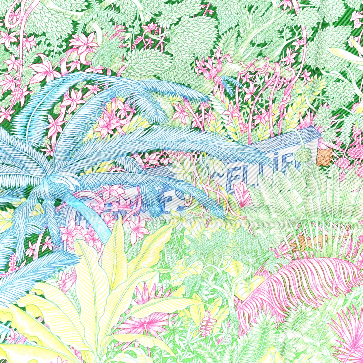 Silk Twill Faubourg Tropical Scarf 90 Bleu Vert Jaune