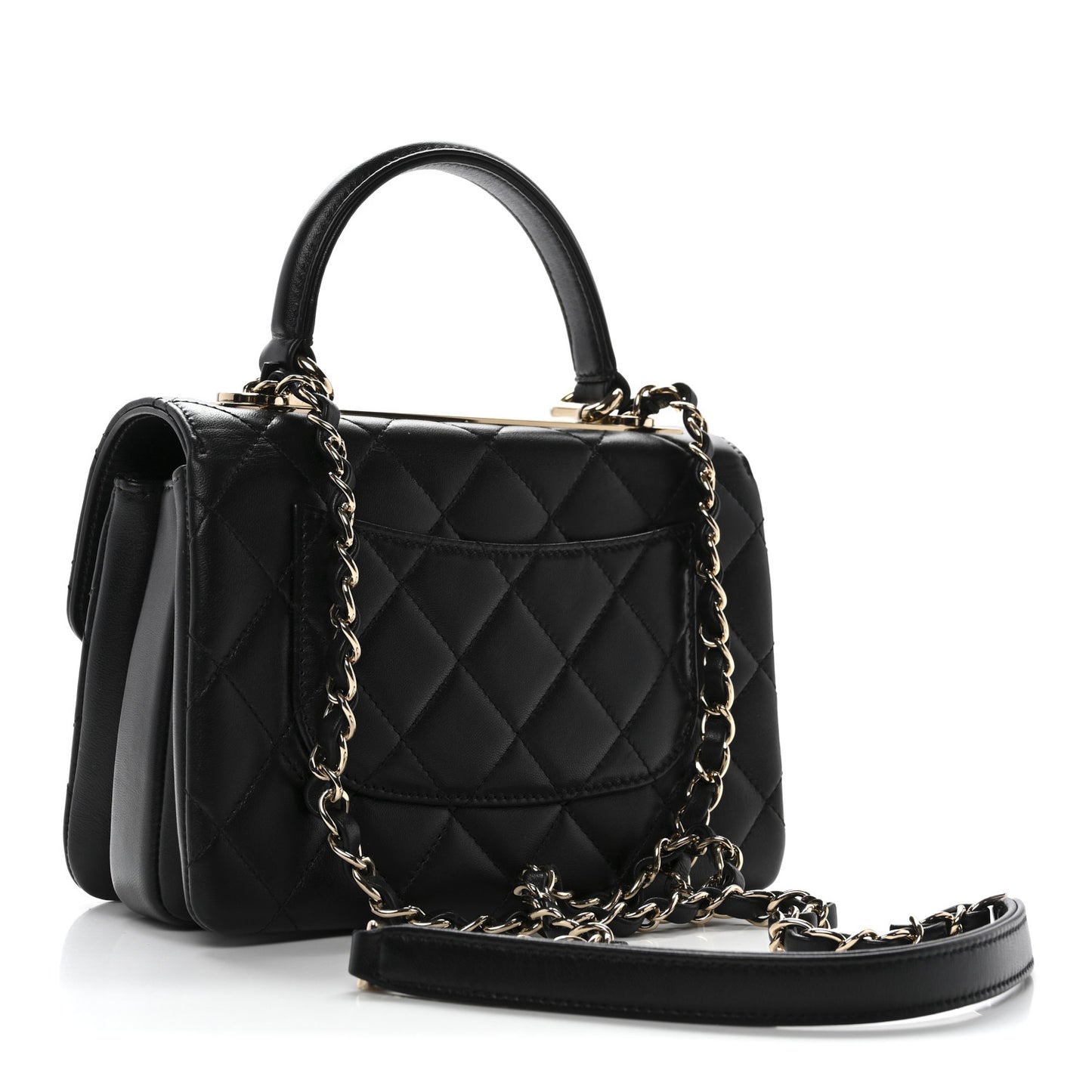 Lambskin Quilted Mini Trendy CC Dual Handle Flap Bag Black