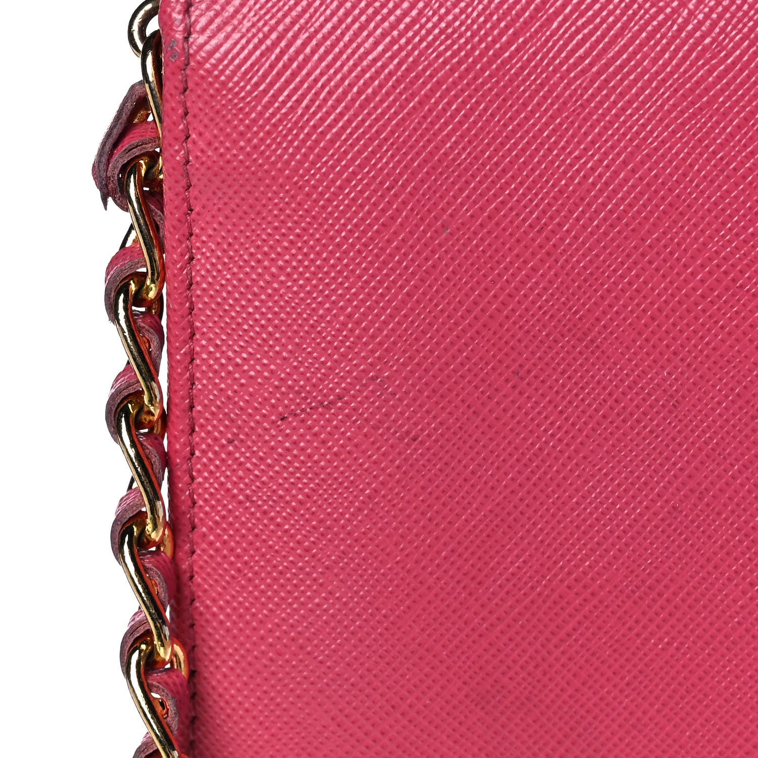 Prada Saffiano Metal Oro Chain Wallet Ibisco 8 of 16