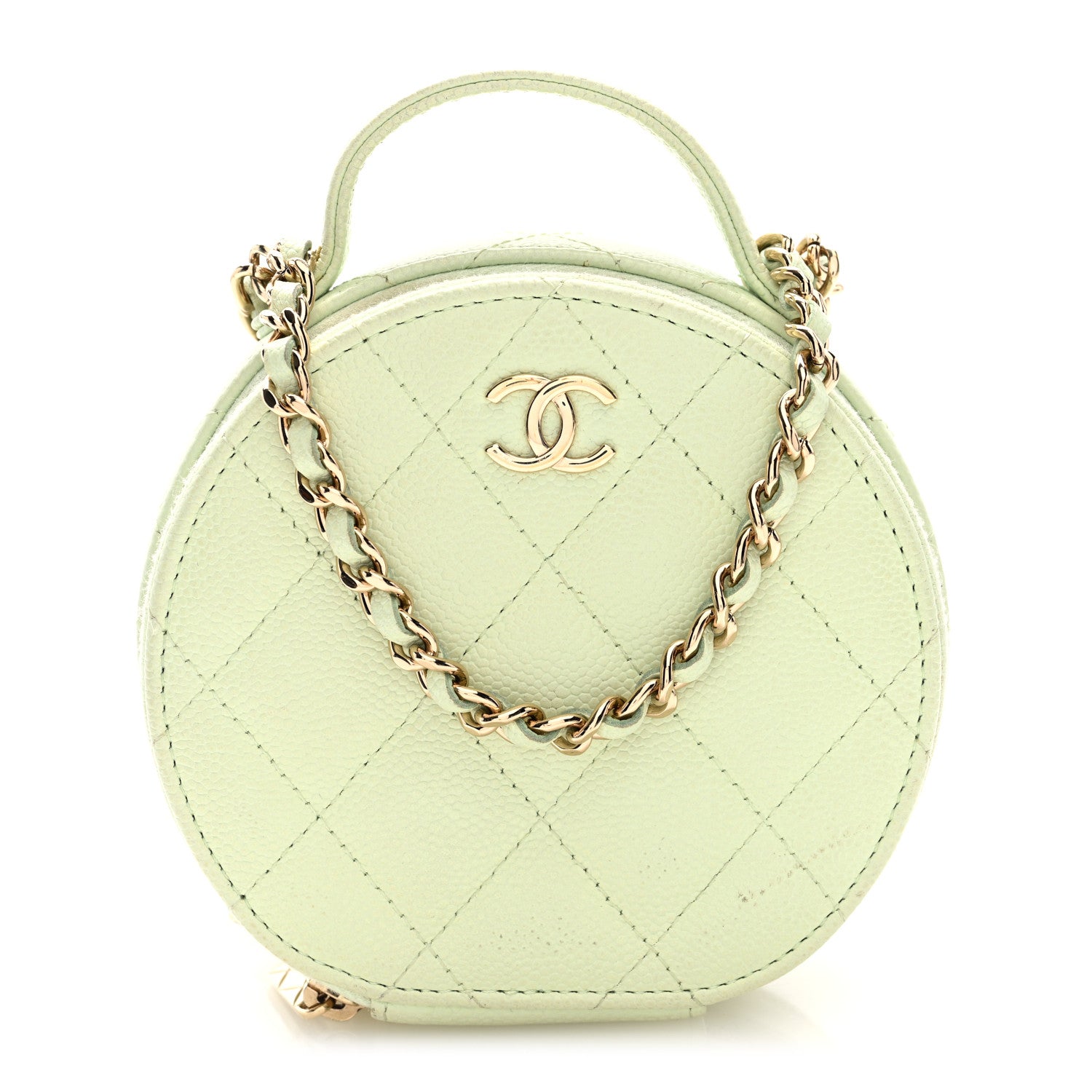 Chanel Caviar Quilted Round Handle With Care Vanity With Chain Light Green 1 of 11