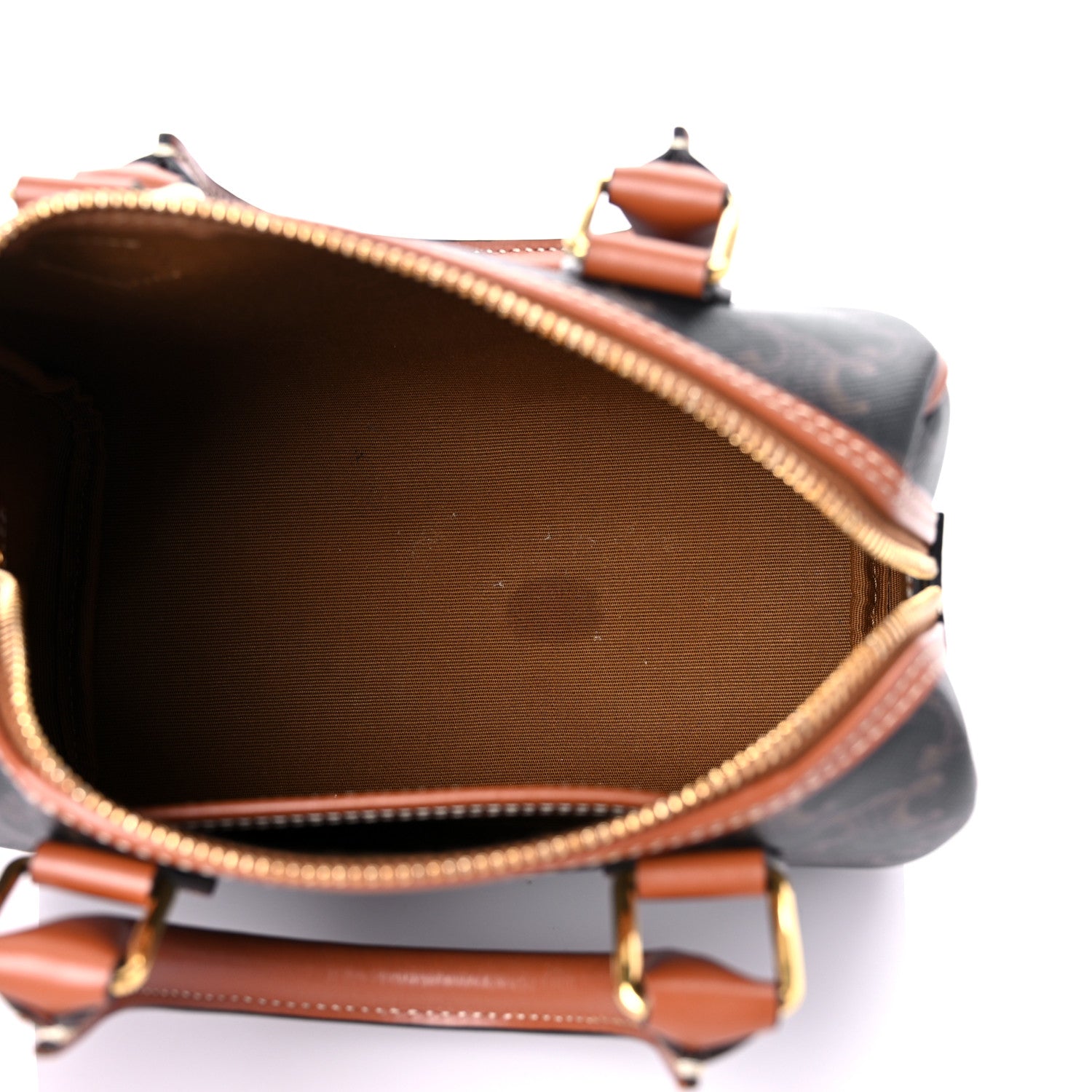 Celine Triomphe Canvas Calfskin Small Boston Bag Tan 5 of 10