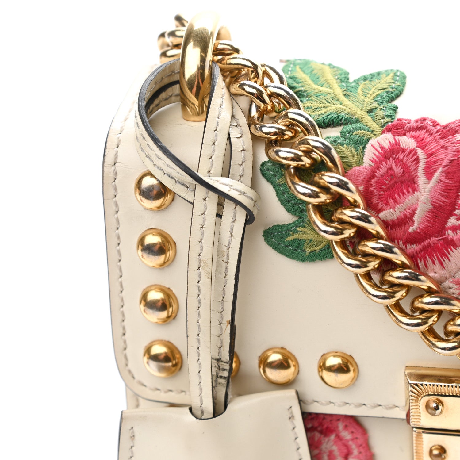 Gucci Calfskin Floral Embroidered Small Padlock Shoulder Bag White 25 of 26