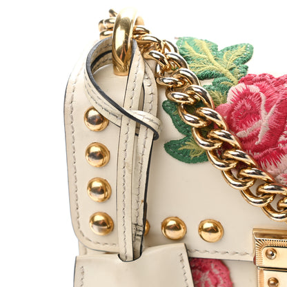 Gucci Calfskin Floral Embroidered Small Padlock Shoulder Bag White 25 of 26