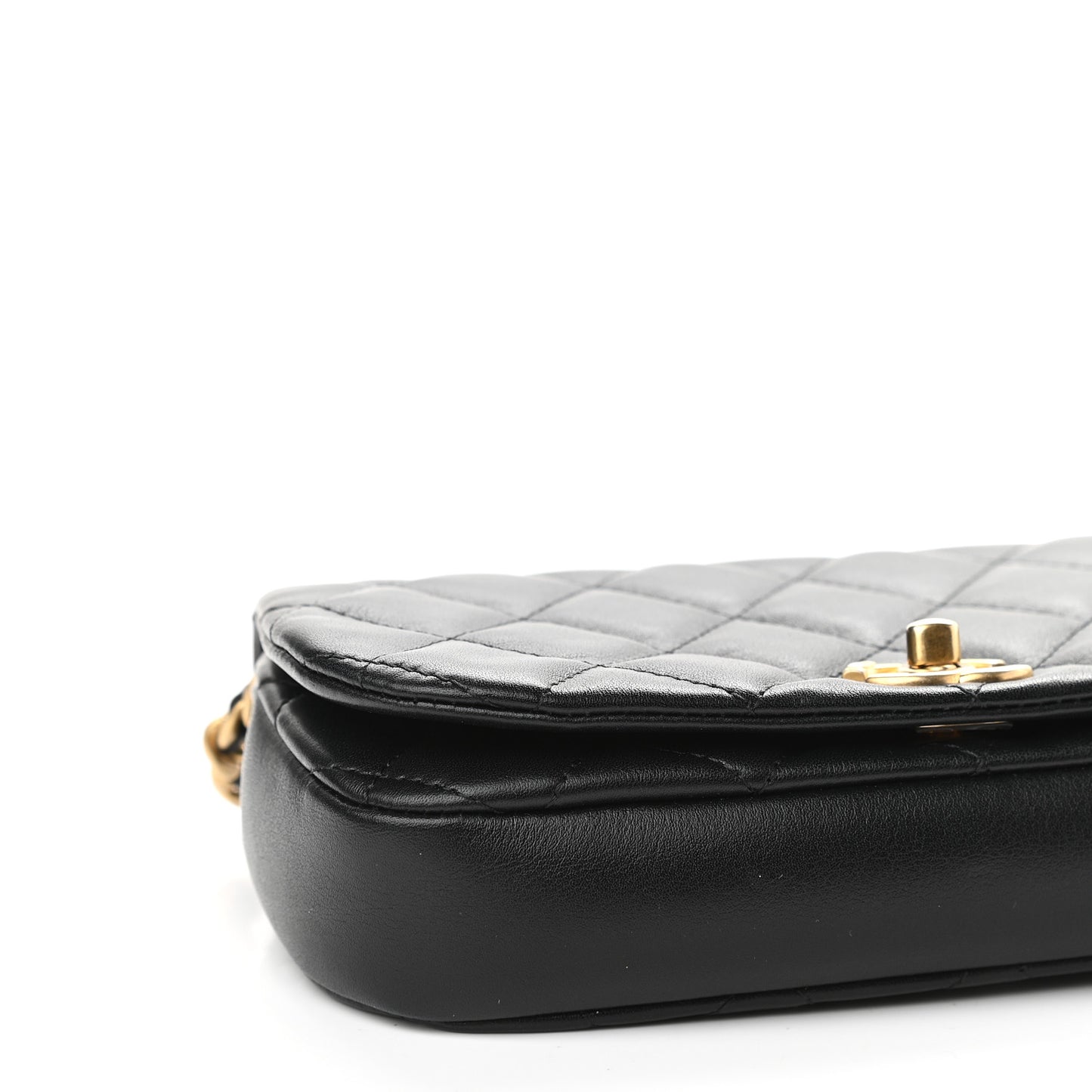 Calfskin Quilted Coco Mail Clutch With Chain Black