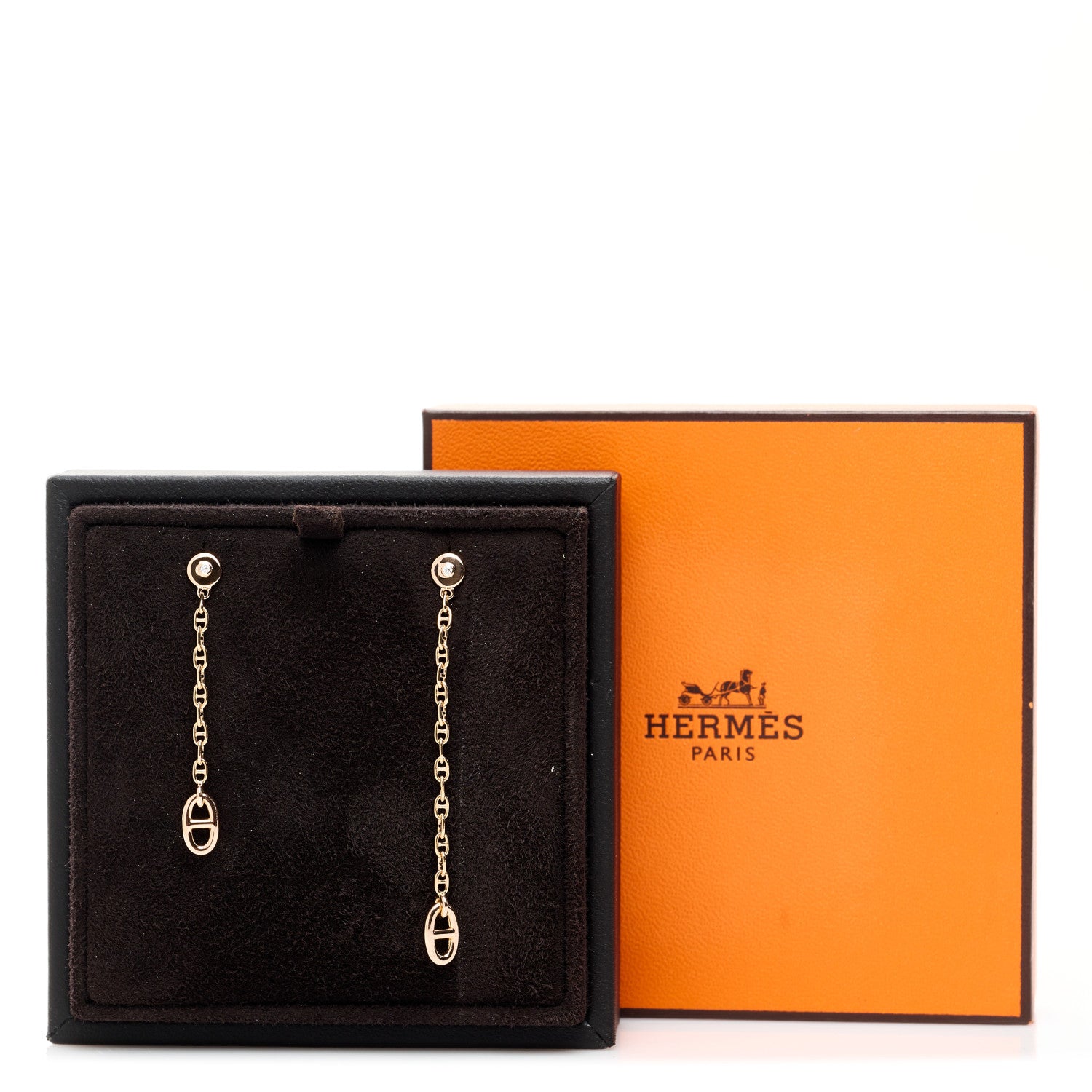 Hermes 18K Rose Gold Diamond TPM Farandole Drop Earrings 5 of 5