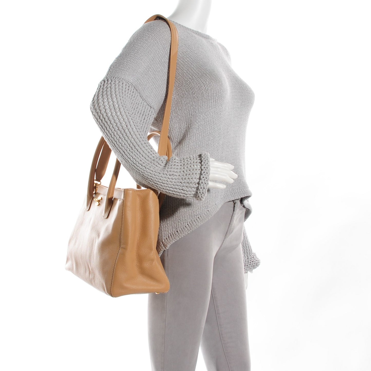 Calfskin Cerf Executive Shopper Tote Beige