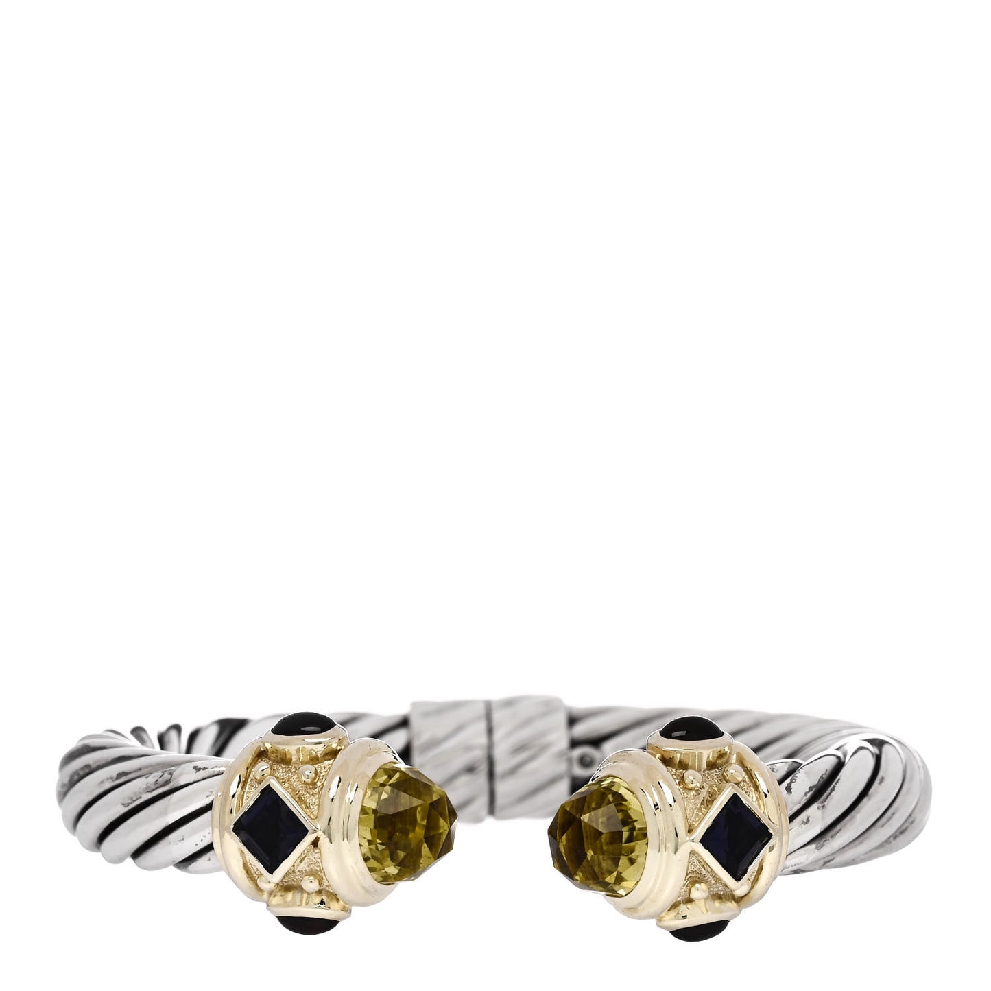 Sterling Silver 14K Yellow Gold Citrine Iolite Garnet 10mm Cable Renaissance Bracelet