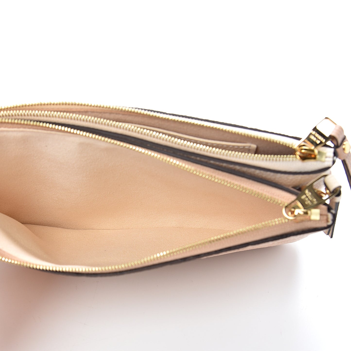 Empreinte Double Zip Pochette Beige Rose Creme
